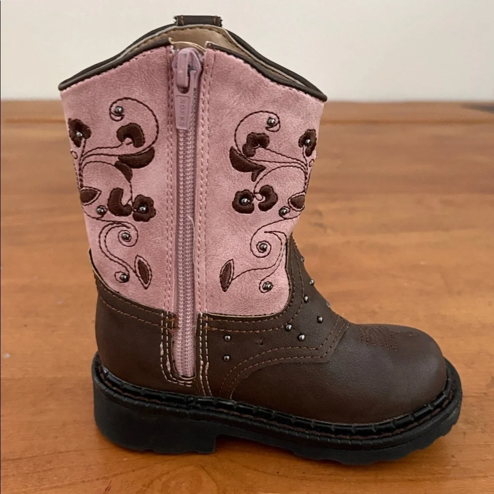 Roper Brown and Pink Floral Boots w/Lights Size 6